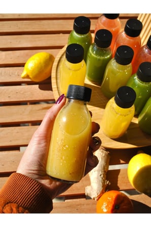 5 Adet 125 ml Cam Şişe Şeffaf Kilitli Sızdırmaz Siyah Kapaklı Meyve Suyu Detox