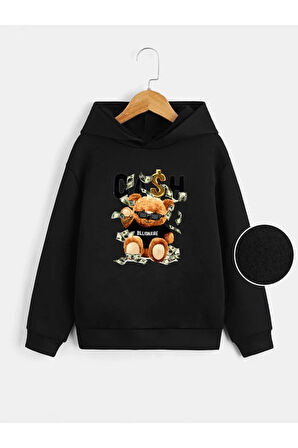 Pamuklu Çocuk Kapüşonlu Sweatshirt İki İplik Şardonlu Cash Baskılı