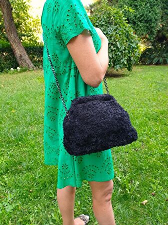 Siyah Tüylü Zincirli Clutch
