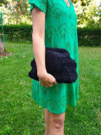 Siyah Tüylü Zincirli Clutch