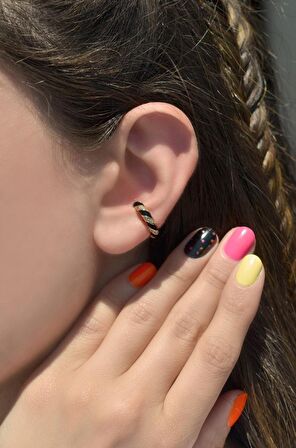 Siyah Mineli Earcuff Kıkırdak Küpesi