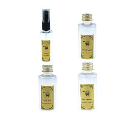 Seyahat Seti 4Lü 0.50ml Kolonya Duş Jeli Saç Kremi Şampuan Şişesi