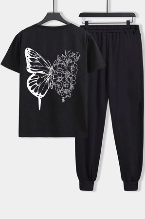 Unisex Drawing Butterflies Baskılı 2'li Eşofman Takımı