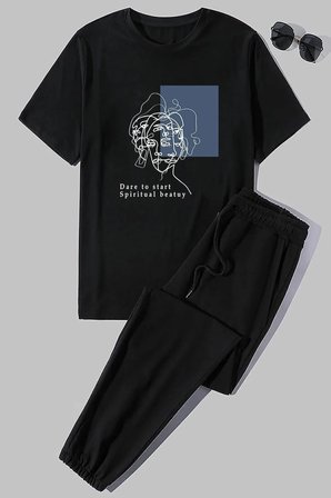 Unisex Minimal Line Drawing Baskılı 2'li Eşofman Takımı