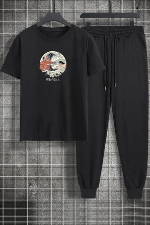 Unisex Kanagawa Oki Nami Ura Baskılı 2'li Eşofman Takımı
