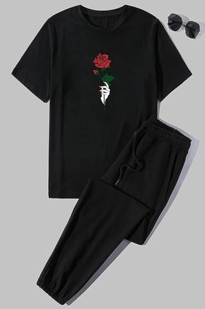 Unisex Rose Baskılı 2'li Eşofman Takımı