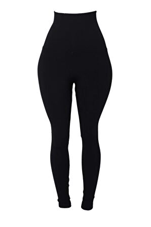 Ekstra Yüksek Bel Geniş Kemer Toparlayıcı Sıkılaştırıcı Siyah Çelik Tayt