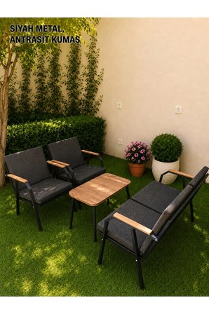 VİENTO 2-1-1 BAHÇE BALKON MOBİLYASI,KUMAŞ RENGİ 01 ANTRASİT