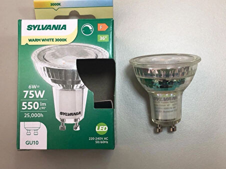 2 ADET SYLVANIA  DİMLİ  6W=75W 550 LÜMEN GU 10 3000KELVİN LED SPOT