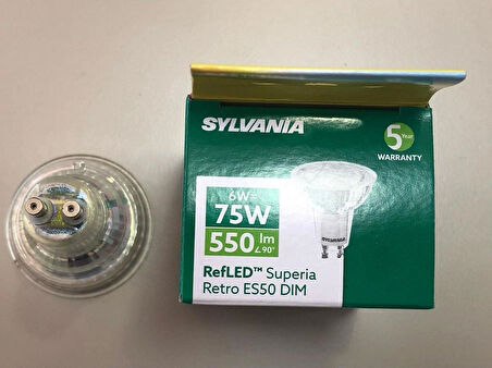 SYLVANIA  DİMLİ  6W=75W 550 LÜMEN GU 10 2700 KELVİN LED SPOT  25,000 SAAT