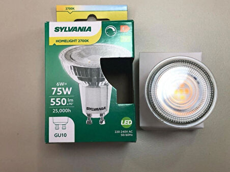 SYLVANIA  DİMLİ  6W=75W 550 LÜMEN GU 10 2700 KELVİN LED SPOT  25,000 SAAT