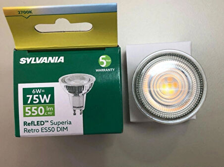 SYLVANIA  DİMLİ  6W=75W 550 LÜMEN GU 10 2700 KELVİN LED SPOT  25,000 SAAT