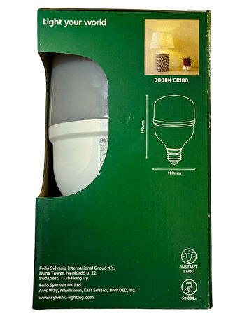 Sylvania 28W 3000K (Sarı Işık) E27 Duylu Torch Ampul (10 Adet)