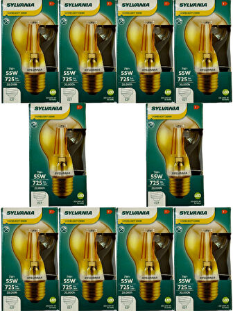 Sylvania 7W 2500K (Sarı Işık) E27 Duylu Rustik Led Ampul (10 Adet)
