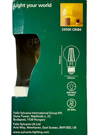 Sylvania 7W 2500K (Sarı Işık) E27 Duylu Rustik Led Ampul (10 Adet)