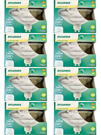 Sylvania 13W (140W) 3000K (Sarı Işık) GU10 Duylu Dim Edilebilir Led Spot Ampul (8 Adet)