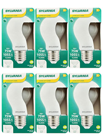 (6 Adet) Sylvania 9W (75W) 2700K (Sarı Işık) Dim Edilebilir E27 Duylu (Kalın Duy) Soft Led Ampul