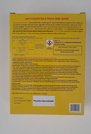 ZAG KİMYA RATS DEATH FARE ZEHİRİ KATI ( PASTA ) 8 x 12,5 gr : 100 gr
