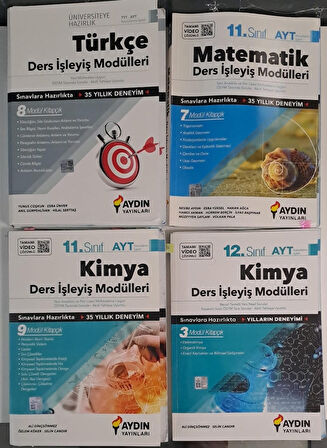 AYDIN YAYINLARI TYT - AYT - 11. VE 12. SINIF KİMYA - MATEMATİK VE TÜRKÇE DERS İŞLEYİŞ MODÜLLERİ ( 2.EL )