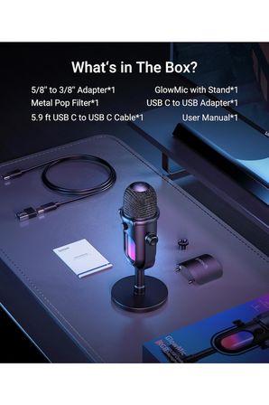 Glowmic USB Gaming Mikrofon RGB, PC ve PS5 Uyumlu, Yayın ve Podcast İçin