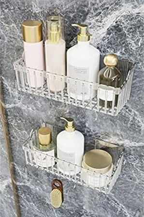 Banyor Yapışkanlı Banyo Rafı, 2'Li Banyo Düzenleyici Organizer Banyo Duş Rafı Şampuanlık,