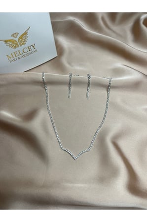 Abiye Gelin Zirkon Taşlı Su Yolu Kolye Küpe Seti