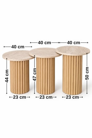 Soyasis Livia Bohem 3'lü Zigon Sehpa 40 cm - Traverten