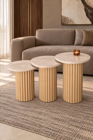 Soyasis Livia Bohem 3'lü Zigon Sehpa 40 cm - Traverten