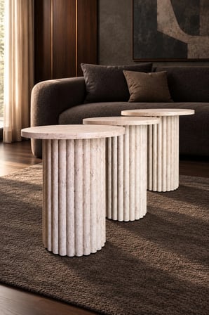 Soyasis Livia Bohem 3'lü Zigon Sehpa 40 cm - Traverten-Traverten