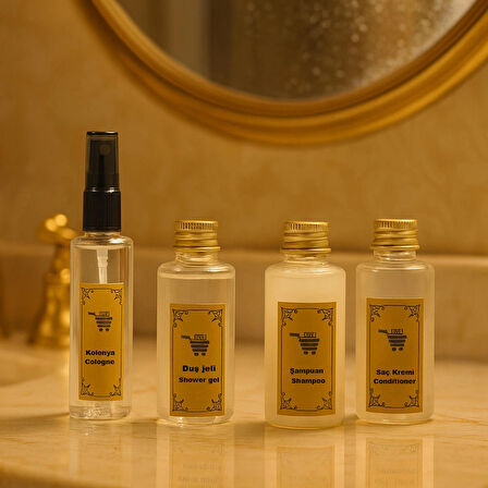 Seyahat Seti 4Lü 0.50ml Kolonya Duş Jeli Saç Kremi Şampuan Kutusu