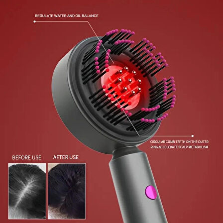 Kırmızı Şarjlı Saç Masaj Tarağı – Titreşimli, Su Geçirmez, Saç Dökülmesine Karşı Masaj Fırçası