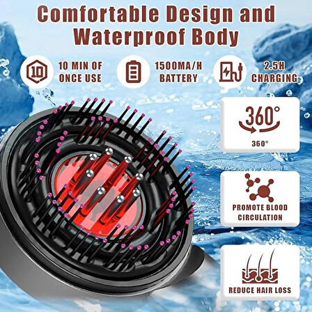 Kırmızı Şarjlı Saç Masaj Tarağı – Titreşimli, Su Geçirmez, Saç Dökülmesine Karşı Masaj Fırçası