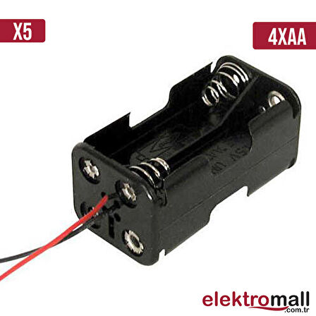 4'lü AA Boy Pil Yuvası - Pil Kutusu 2x2 Çift Taraflı - 5Adet