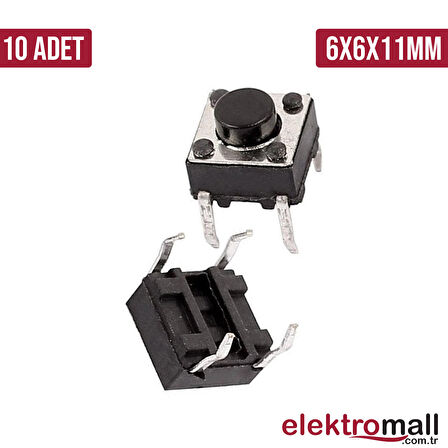 Tact Buton 6X6X12MM 4 Pinli Push Buton - 10 Adet