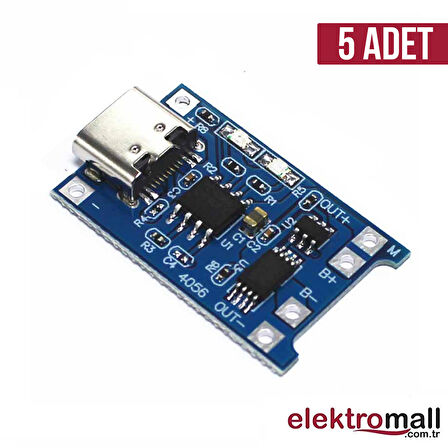 TP4056 Lityum Pil Şarj Modülü TYPE-C - 5 Adet