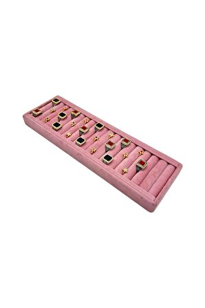 Yüzük Küpe Koldüğmesi Takı Standı Pembe Uzun 34 x 11 Cm