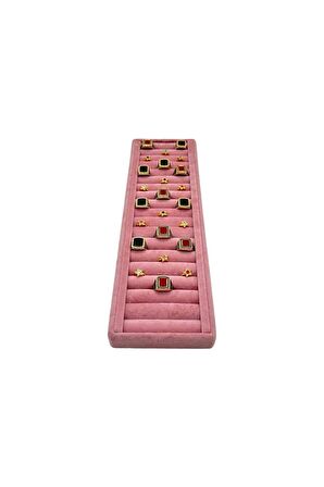 Yüzük Küpe Koldüğmesi Takı Standı Pembe Uzun 34 x 11 Cm