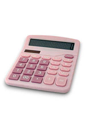 DX-837B Güneş Enerjili ve Pilli Pembe Hesap Makinesi 12 Haneli
