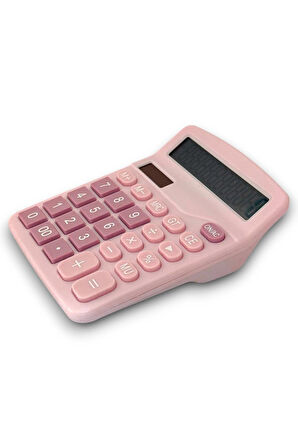 DX-837B Güneş Enerjili ve Pilli Pembe Hesap Makinesi 12 Haneli