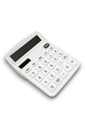 DX-837B Güneş Enerjili ve Pilli Beyaz Hesap Makinesi 12 Haneli