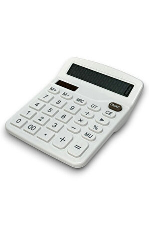 DX-837B Güneş Enerjili ve Pilli Beyaz Hesap Makinesi 12 Haneli