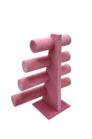 Bileklik Ve Takı Standı 4 Kademeli Pembe Süet