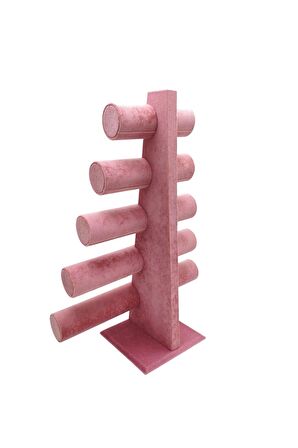 Bileklik Ve Takı Standı 5 Kademeli Süet Pembe