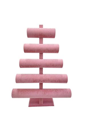 Bileklik Ve Takı Standı 5 Kademeli Süet Pembe