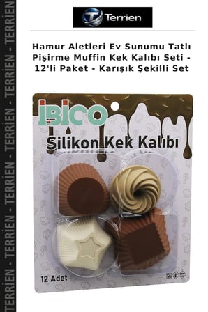 Hamur Aletleri Ev Sunumu Tatlı Pişirme Muffin Kek Kalıbı Seti - 12'li Paket - Karışık Şekilli Set