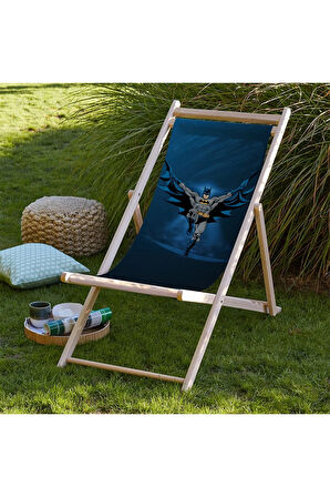 Navy Blue Batman Katlanır Şezlong -WB Lisanslı Ürün (Fırınlanmış Gürgen Ağacı, Süet Kumaş)