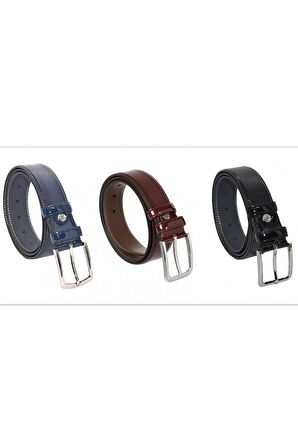 3 Adet x 3.5 Cm. Klasik Suni Deri Desenli Rugan Kemer - 80v