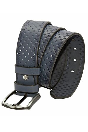 Süzer Deri * 4.5 cm. Spor Suni Deri Desenli Model Kemer Lacivert