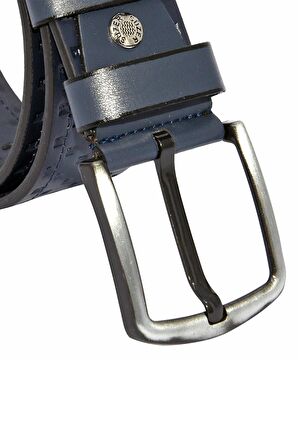 Süzer Deri * 4.5 cm. Spor Suni Deri Desenli Model Kemer Lacivert