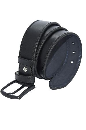 Süzer Deri * 4.5 cm. Spor Suni Deri Dikişli Model Kemer Siyah